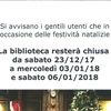 CHIUSURA BIBLIOTECA PERIODO DI NATALE